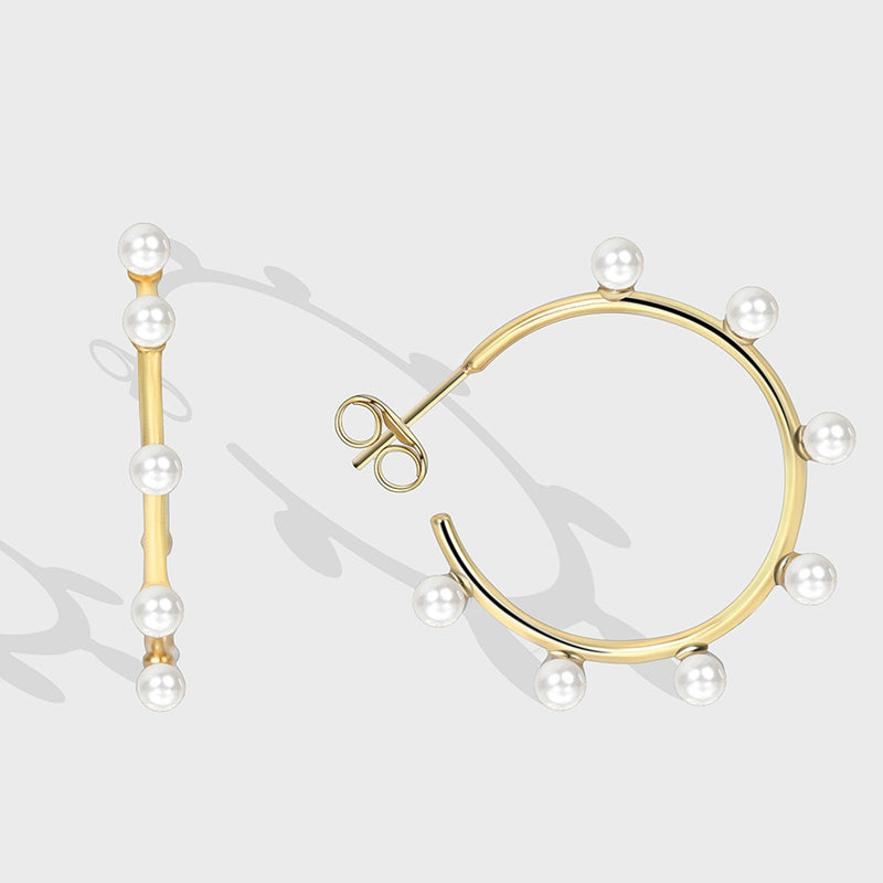 GOLD PLATED ARTIFICIAL PEARL SMALL HOOP EARRINGS