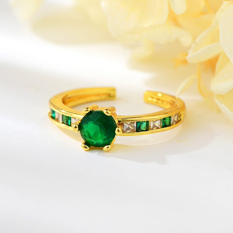 GOLD PLATED GREEN ADJUSTABLE RING