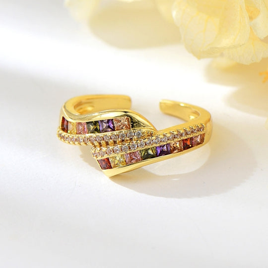 POPULAR CUBIC ZIRCONIA COLORFUL ADJUSTABLE RING