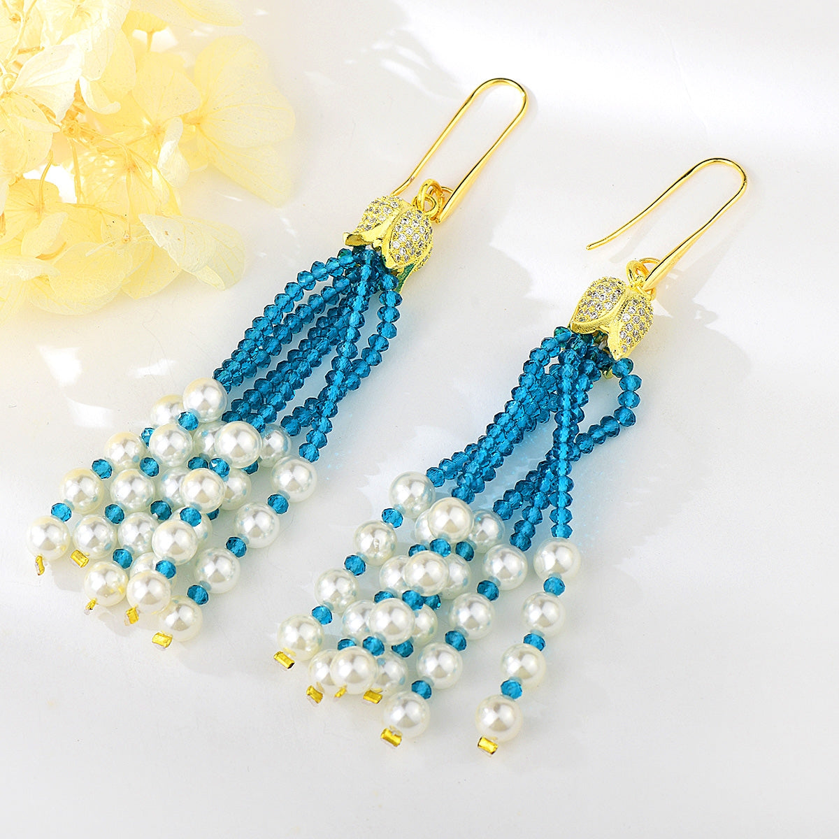 NATURAL STONE COPPER OR BRASS TASSEL EARRINGS