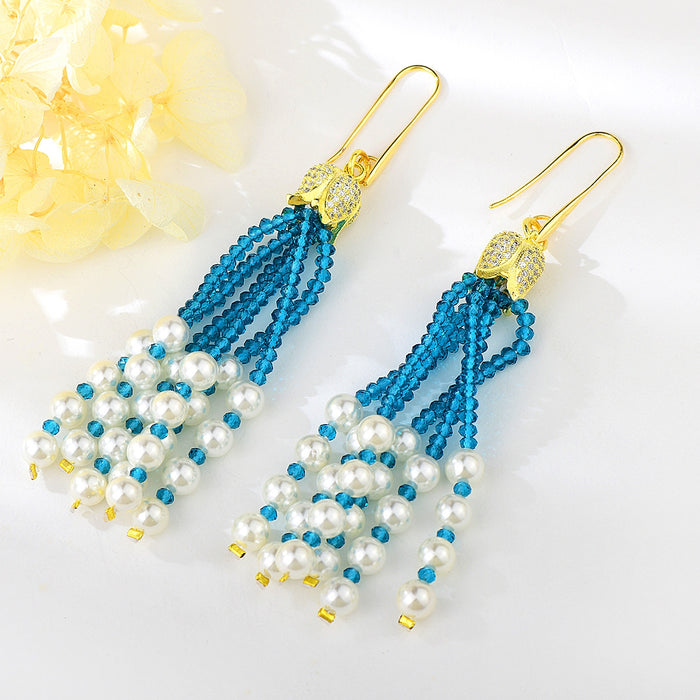 NATURAL STONE COPPER OR BRASS TASSEL EARRINGS