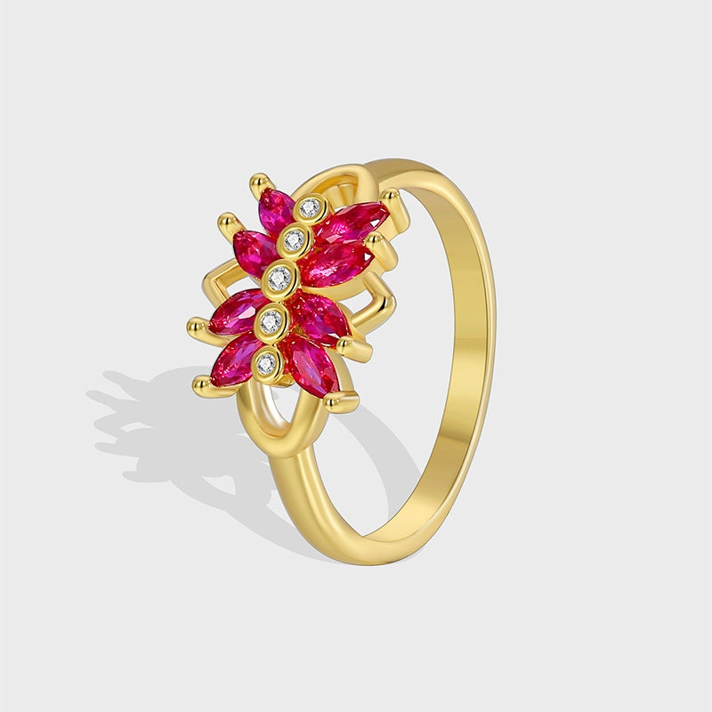 RED FLOWERS FASHION RING