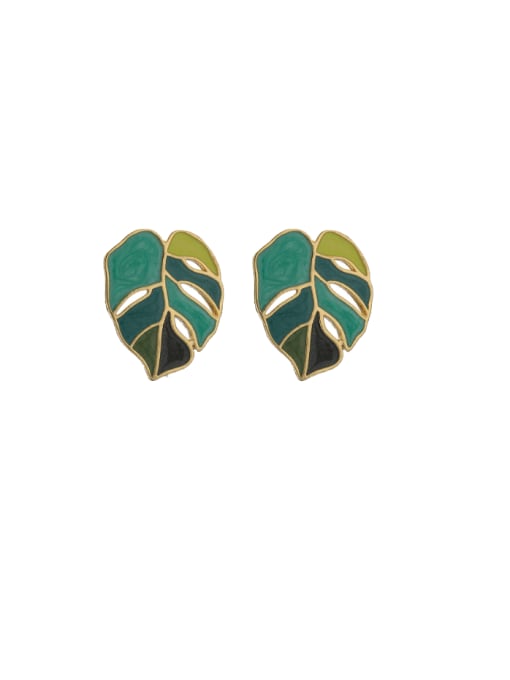 GREEN LEAF BRASS EARRINGS