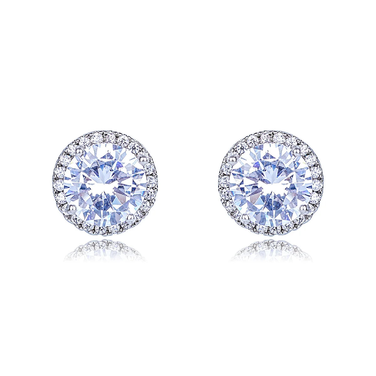 Wholesale Round Halo Earrings – Silver Needle Studs