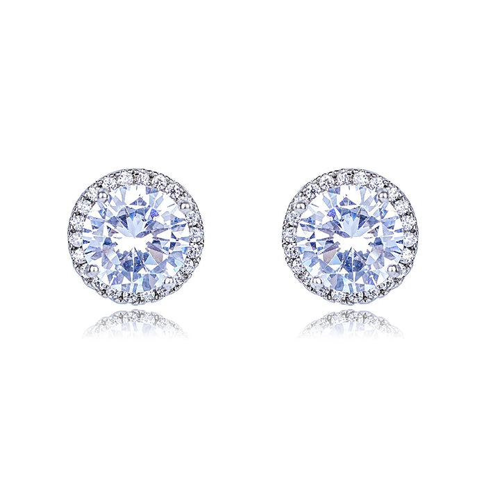Wholesale Round Halo Earrings – Silver Needle Studs