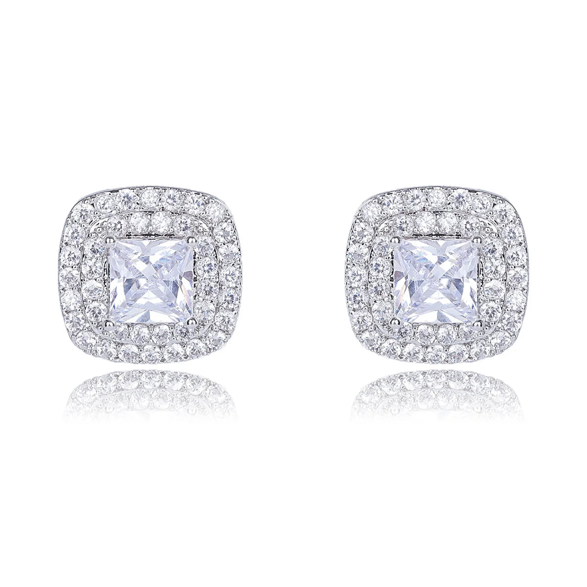 Wholesale Square Halo Stud Earrings –  Silver Needle
