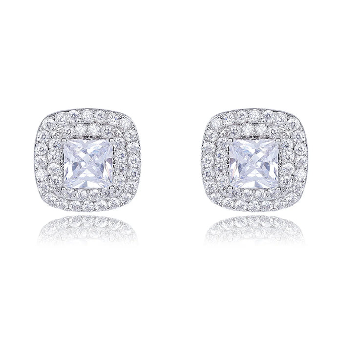 Wholesale Square Halo Stud Earrings –  Silver Needle