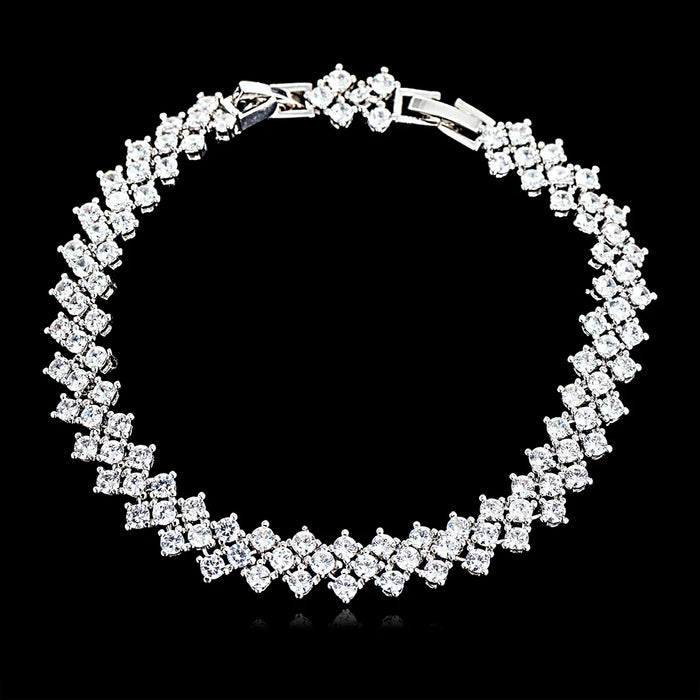 Dazzling Cluster Link Cubic Zirconia Bracelet in Platinum Plated Brass
