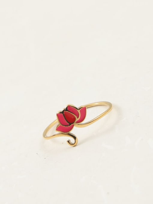 EXQUISITE RED FLOWER  TITANIUM STEEL RING