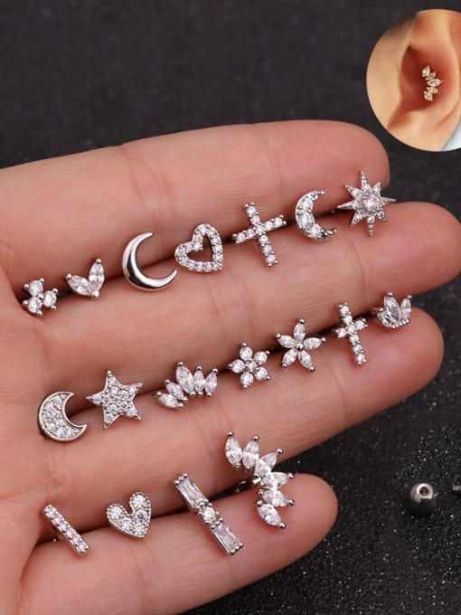 SIMPLE STEEL MOON STUD EARRING 3#