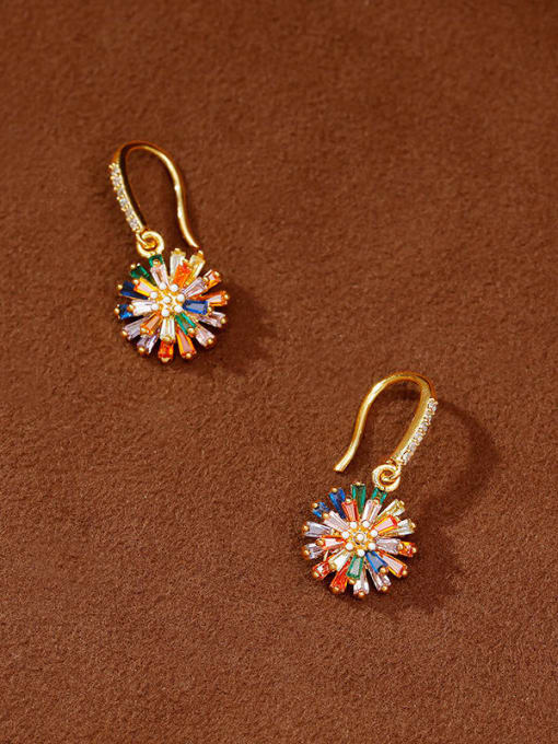 MULTICOLORED FLOWER BRASS HOOK EARRINGS