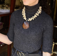 VINTAGE NECKLACE BONE WITH RESIN MEDALLION