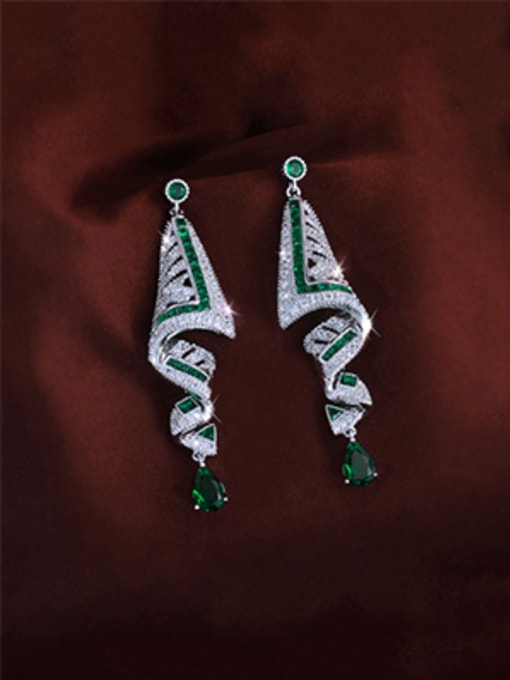 UNIQUE FLOWY GREEN ZIRCONIA EARRINGS