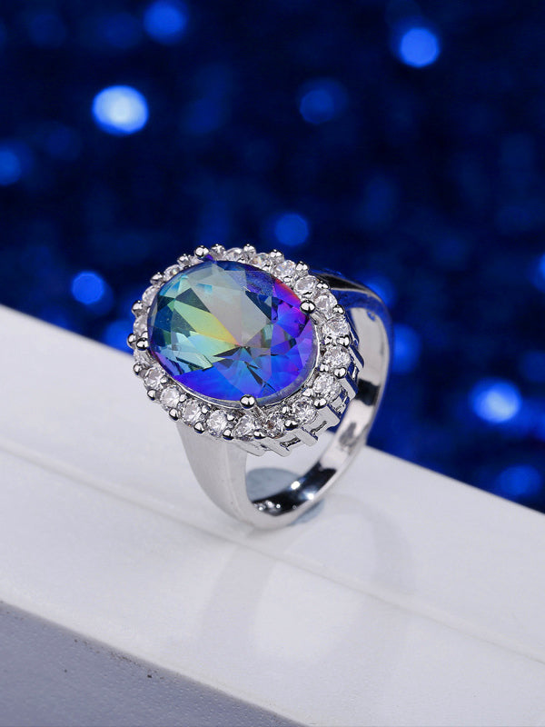 LARGE BLUE STONE ZIRCONIA RING