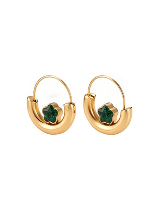 Green Flower Huggie Earrings