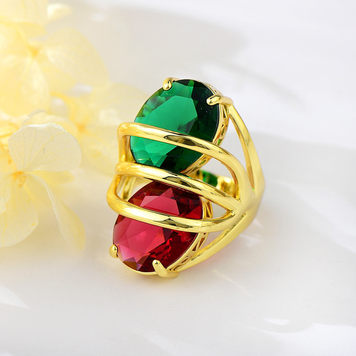Double-Colored Big Artificial Crystal Ring