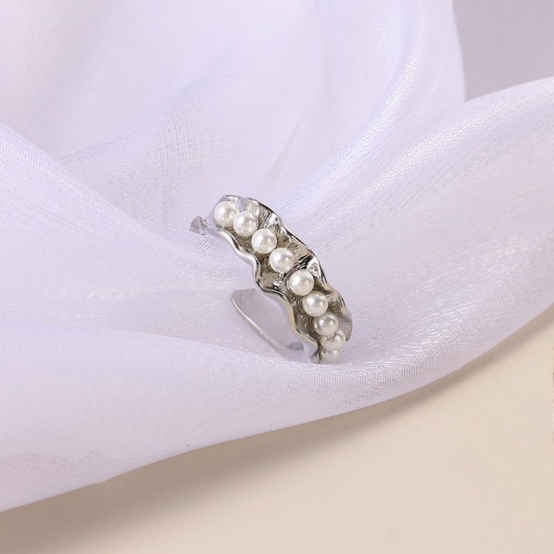 Platinum Artificial Pearl Ring