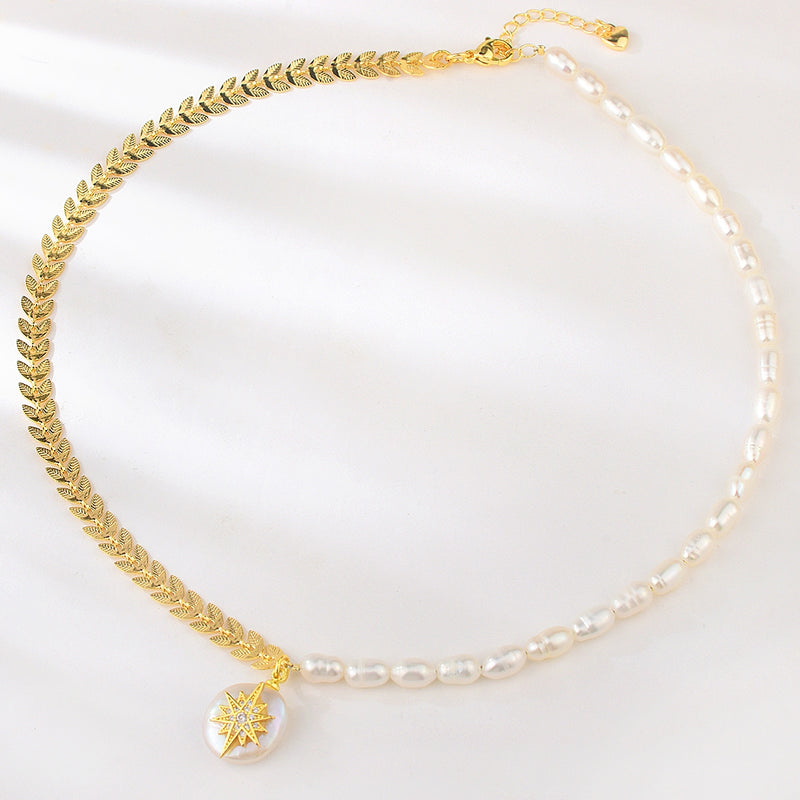 Two-Sided Cubic Zirconia Shell Pearl Necklace