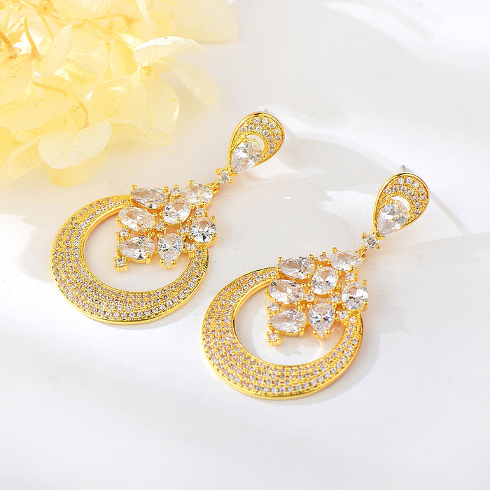 Gold Flashy Cubic Zirconia Earrings