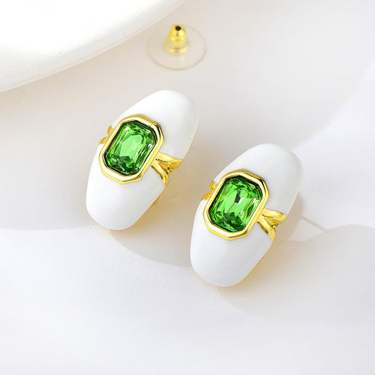 Green Artificial Crystal Earrings