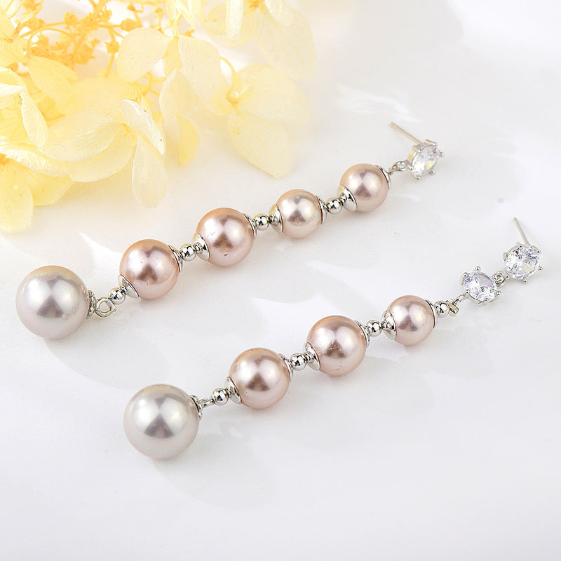 Showy Cubic Ziconia  & Shell Pearl Earrings